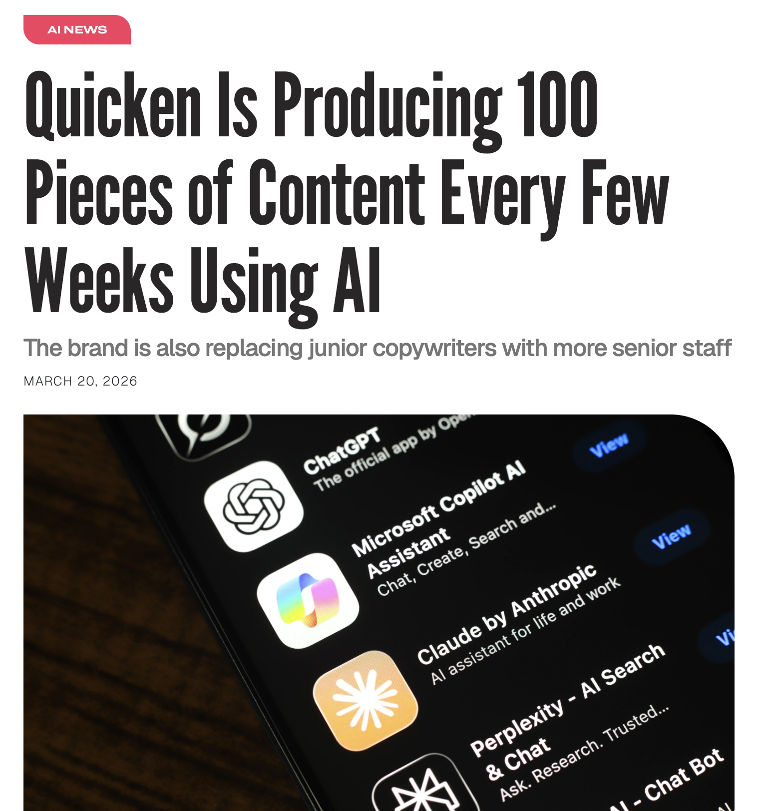 Adweek: Quicken Is Producing 100 Pieces of Content Every Few Weeks Using AI